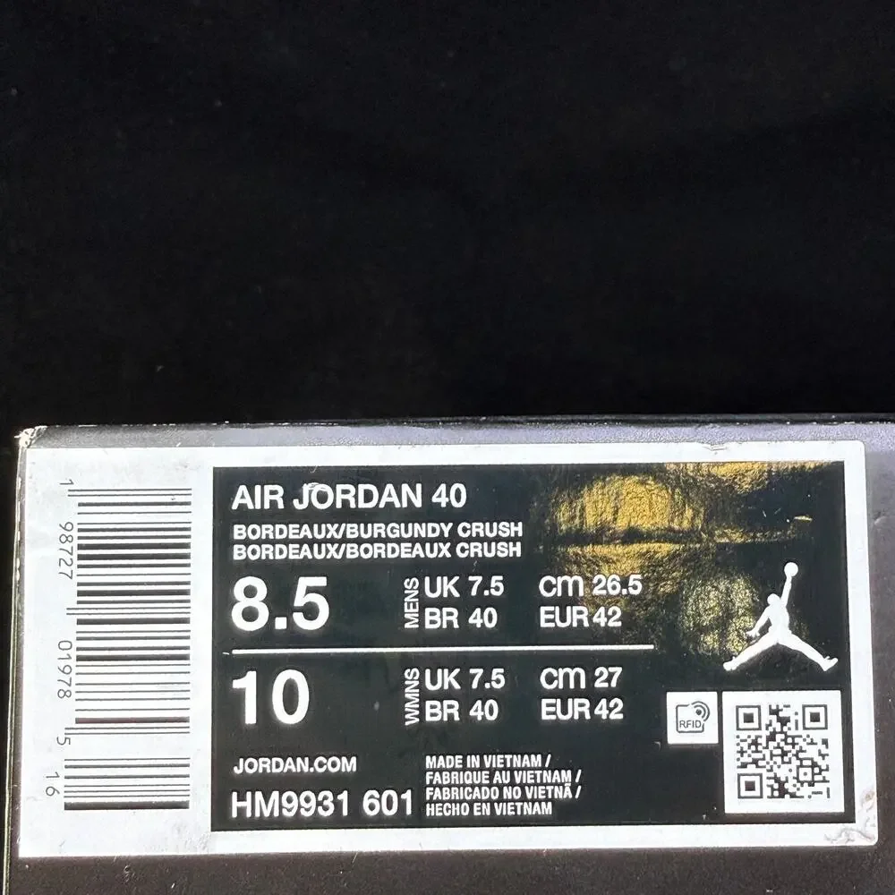Nike Air Jordan 40 Bordeaux Burgundy Crush HM9931-601 Mens Size 8.5 DS